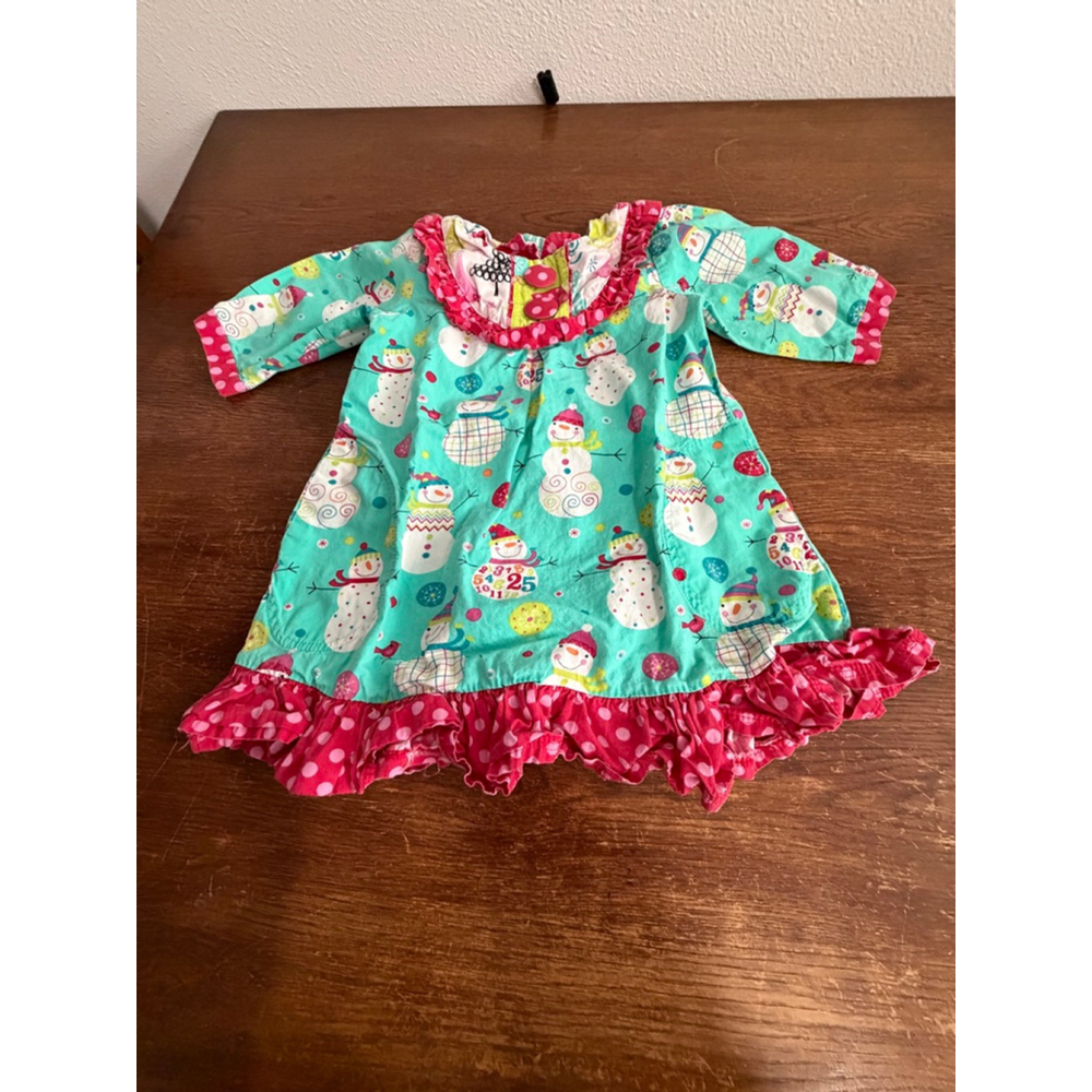 Jelly The Pug Christmas Dress 5T Snowman Holiday Ruffle Polka Dot Boutique